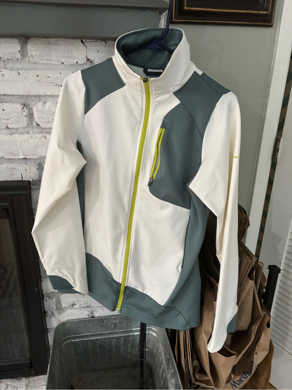 Women's White and Gray Performance Softshell Jacket with Lime Zip